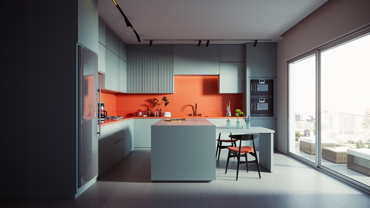 橙色,厨房设计 . 40个橙色调厨房设计案例